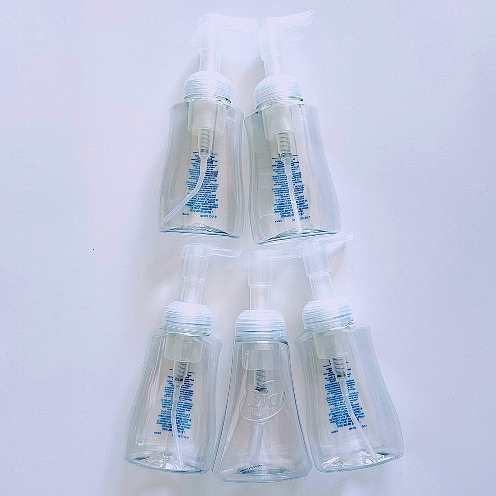 NEW Set of 5 New Clear Refillable Foaming Soap Dial Bottles